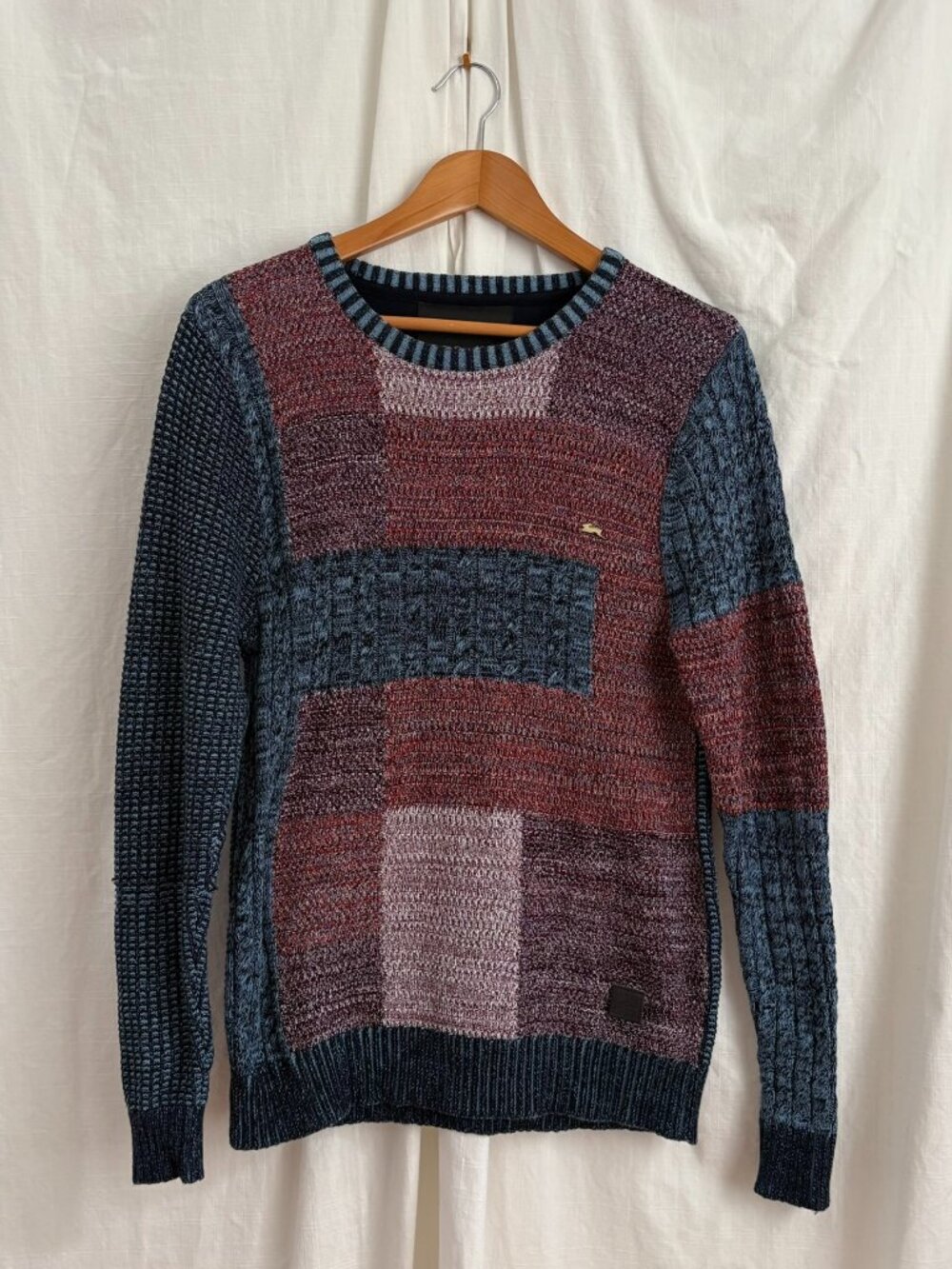A Tiziano Mens Crewneck Sweater Blue Burgundy S Pullover Preppy Academia Grandpa